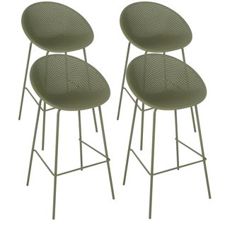 Lot De 4 Chaises Hautes De Terrasse En Plastique Vert Olive