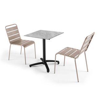 Table 60x60 Cm Inclinable Stratifiée Avec Pied Noir Et Chaises En Métal, Opera Taupe - Opéra
