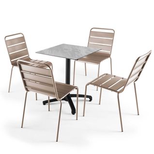 Table 60x60 Cm Inclinable Stratifiée Avec Pied Noir Et Chaises En Métal, Opera Taupe - Opéra