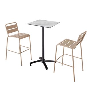 Table Haute En Hpl Inclinable Et 2 Chaises Hautes En Métal, Opera Taupe - Opéra
