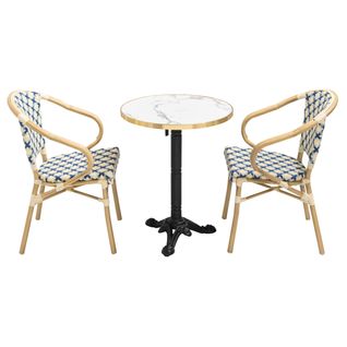 Ensemble Table De Terrasse Marbre Blanc Et 2 Chaises Bleu