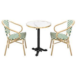 Ensemble Table De Terrasse Marbre Blanc Et 2 Chaises Vert