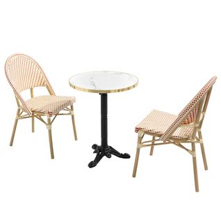 Table De Terrasse 60cm Inclinable Marbre Blanc Et 2 Chaises Rouge