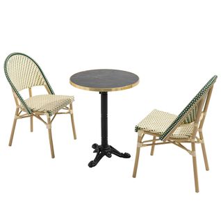 Table De Terrasse 60cm Inclinable Marbre Noir Et 2 Chaises Vert