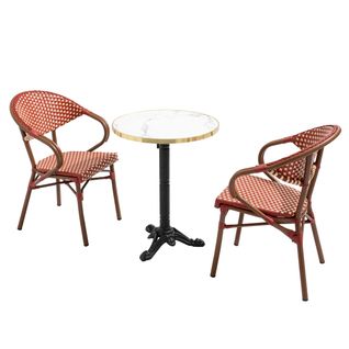 Table De Terrasse 60cm Inclinable Marbre Blanc Et 2 Chaises Rouge