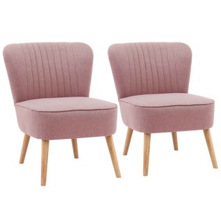 Lot De 2 Fauteuils Style Crapaud En Tissu Rose