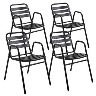 Lot De 4 Fauteuils De Jardin Aluminium Noir