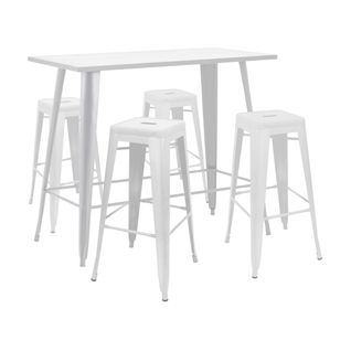 Table Haute De Jardin Et 4 Tabourets En Métal Blanc