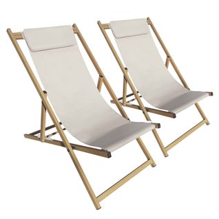 Lot De 2 Chiliennes En Aluminium Inclinable 4 Positions Écru