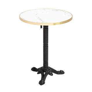 Table à Manger Ronde 60 Cm Inclinable Marbre Blanc/doré Et Pied Noir
