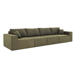 Canapé Modulable 4 Places En Tissu Avec Coussins Vert L 350 Cm Hector