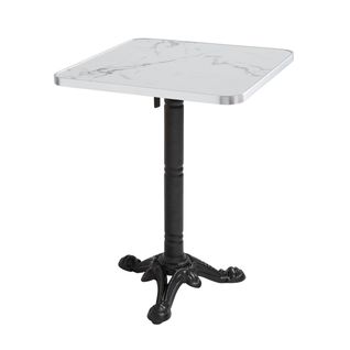 Table Carrée 60 Cm Inclinable Plateau Marbre Blanc/argent Et Pied Noir