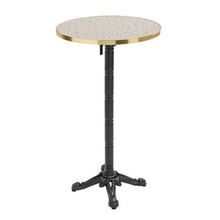 Table Haute Ronde 60 Cm Inclinable Plateau Terrazzo/doré Et Pied Noir