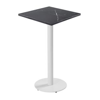 Table Haute Carrée 60 Cm Pied Blanc Et Revêtement Marbre Noir