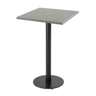 Table Haute Carrée 60 Cm Pied Noir Et Revêtement Béton Gris