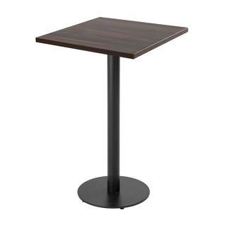 Table Haute Carrée 60 Cm Pied Noir Et Revêtement Bois Foncé