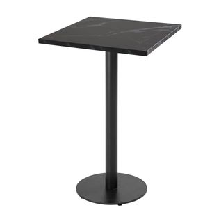Table Haute Carrée 60 Cm Pied Noir Et Revêtement Marbre Noir