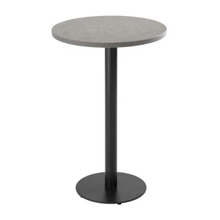 Table Haute Ronde 60 Cm Pied Noir Et Revêtement Béton Gris