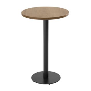 Table Haute Ronde 60 Cm Pied Noir Et Revêtement Bois Clair