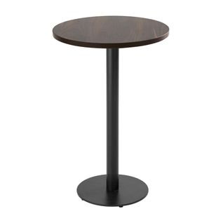 Table Haute Ronde 60 Cm Pied Noir Et Revêtement Bois Foncé