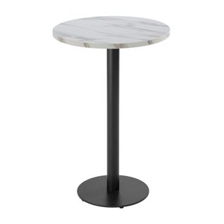Table Haute Ronde 60 Cm Pied Noir Et Revêtement Marbre Blanc