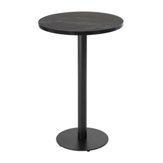 Table Haute Ronde 60 Cm Pied Noir Et Revêtement Marbre Noir