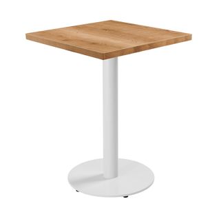 Table à Manger Carrée 60 Cm Pied Blanc Et Revêtement Bois Clair