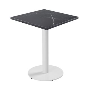 Table à Manger Carrée 60 Cm Pied Blanc Et Revêtement Marbre Noir