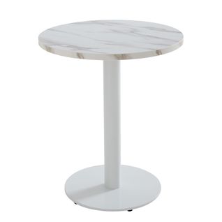 Table à Manger Ronde 60 Cm Pied Blanc Et Revêtement Marbre Blanc