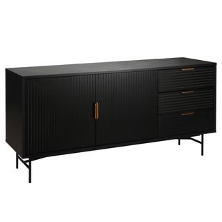 Buffet 2 Portes Et 3 Tiroirs En Mélaminé Et Acier 160 Cm Noir