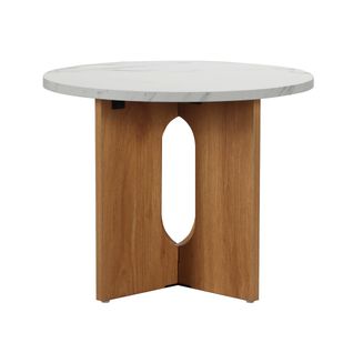 Table Basse Moderne Ronde 50 Cm Effet Marbre Bois Clair