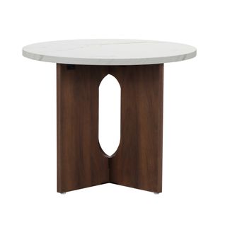 Table Basse Moderne Ronde 50 Cm Effet Marbre Bois Foncé