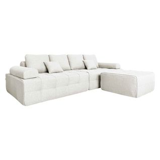 Canapé Modulable 4 Places En Tissu Avec Pouf Écru L 282 Cm Snuggy
