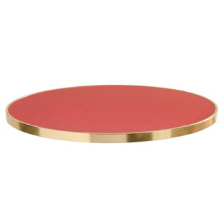 Plateau De Table Rond Blanc Avec Cerclage Doré 60 Cm Rouge Mat/doré