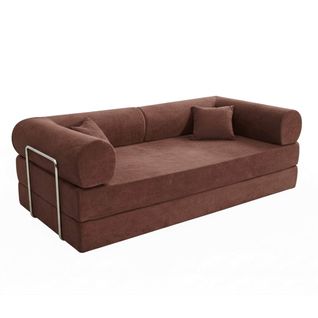 Canapé Compressé 2 Places En Tissu Coussins Compressé 206 Cm Marron  Wendy