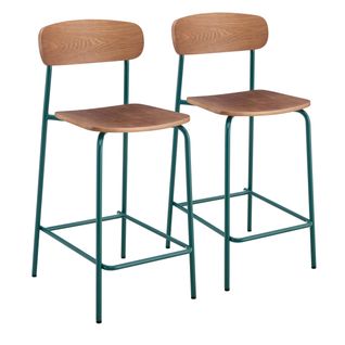 Lot De 2 Chaises Hautes En Métal Et Bois Vert Kaki