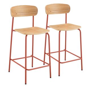 Lot De 2 Chaises Hautes En Métal Et Bois Orange
