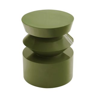 Table Basse Bout De Canapé Effet Laqué Vert Olive Diam 40 Cm