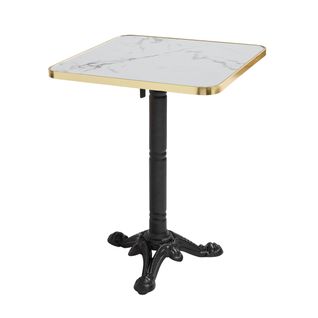 Table Carrée 60 Cm Inclinable Plateau Marbre Blanc/doré Et Pied Noir