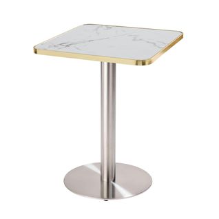 Table à Manger 60 X 60 Cm Pied Argent Et Revêtement Marbre Blanc/doré