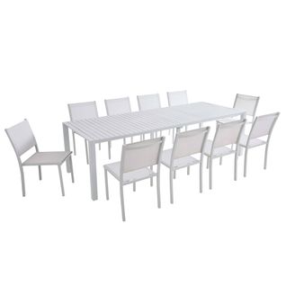Table De Jardin Extensible Aluminium 52 à 260cm Et 10 Chaises Blanche