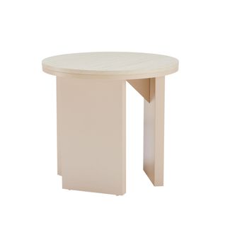 Table Basse Effet Bois Ronde Diam 50 Cm Crème