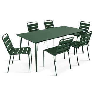 Ensemble Table De Jardin Et 6 Chaises En Métal Vert Forêt Palavas