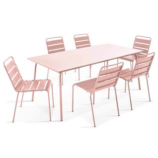 Ensemble Table De Jardin Et 6 Chaises En Métal Rose Poudré Palavas