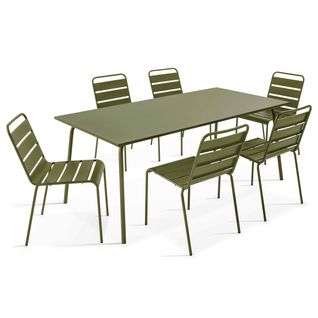 Ensemble Table De Jardin Et 6 Chaises En Métal Vert Kaki Palavas