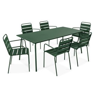 Ensemble Table De Jardin Et 6 Fauteuils En Métal Vert Forêt Palavas