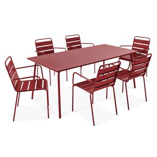 Ensemble Table De Jardin Et 6 Fauteuils En Métal Pourpre Palavas