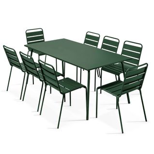 Ensemble Table De Jardin Et 8 Chaises En Métal Vert Forêt Palavas
