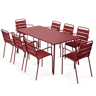 Ensemble Table De Jardin Et 8 Fauteuils En Métal Pourpre Palavas