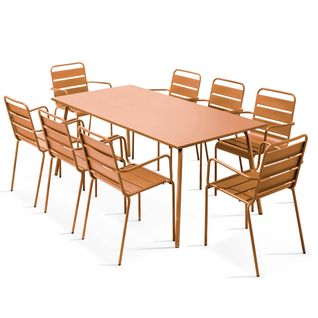 Ensemble Table De Jardin Et 8 Fauteuils En Métal Caramel Palavas